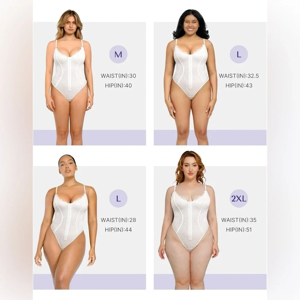 NWT SHAPELLX Lace Bodysuit Tummy Control Shapewear Backless Body Suits Thongs
